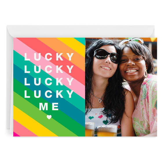 Personalized Lucky Me Rainbow Stripes Photo Card