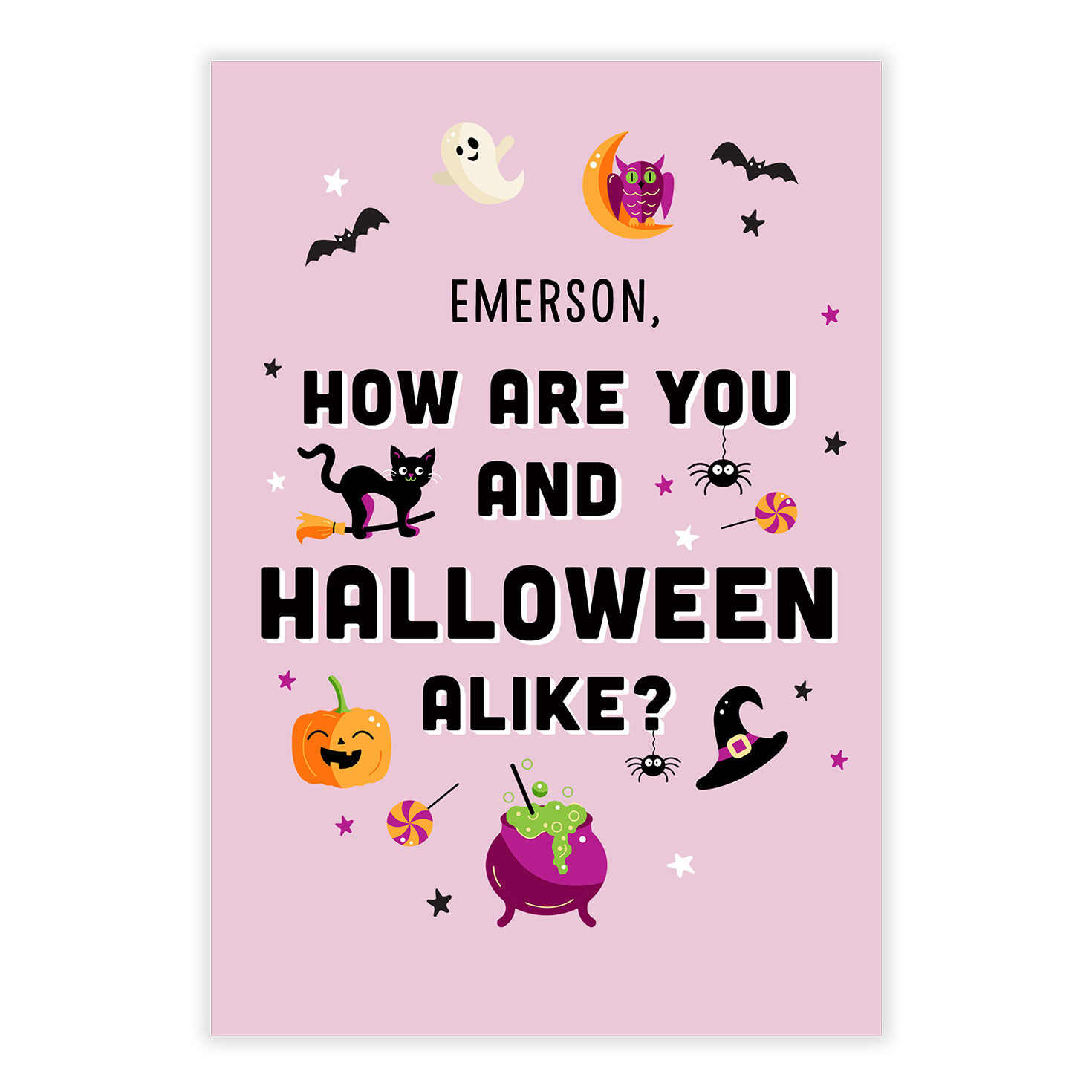 Cute Illustrated Icons Personalized Halloween Card front image number 2