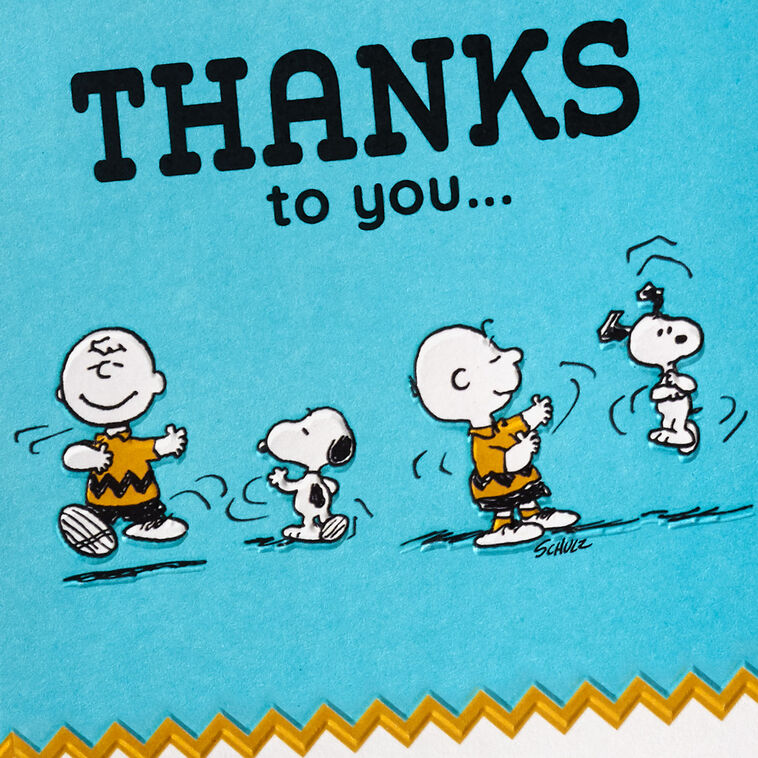 Peanuts Charlie Brown and Snoopy Happy Dance Thank You Card - Greeting Cards | Hallmark Peanuts Charlie Brown and Snoopy Happy Dance Thank You Card - Greeting Cards | Hallmark
