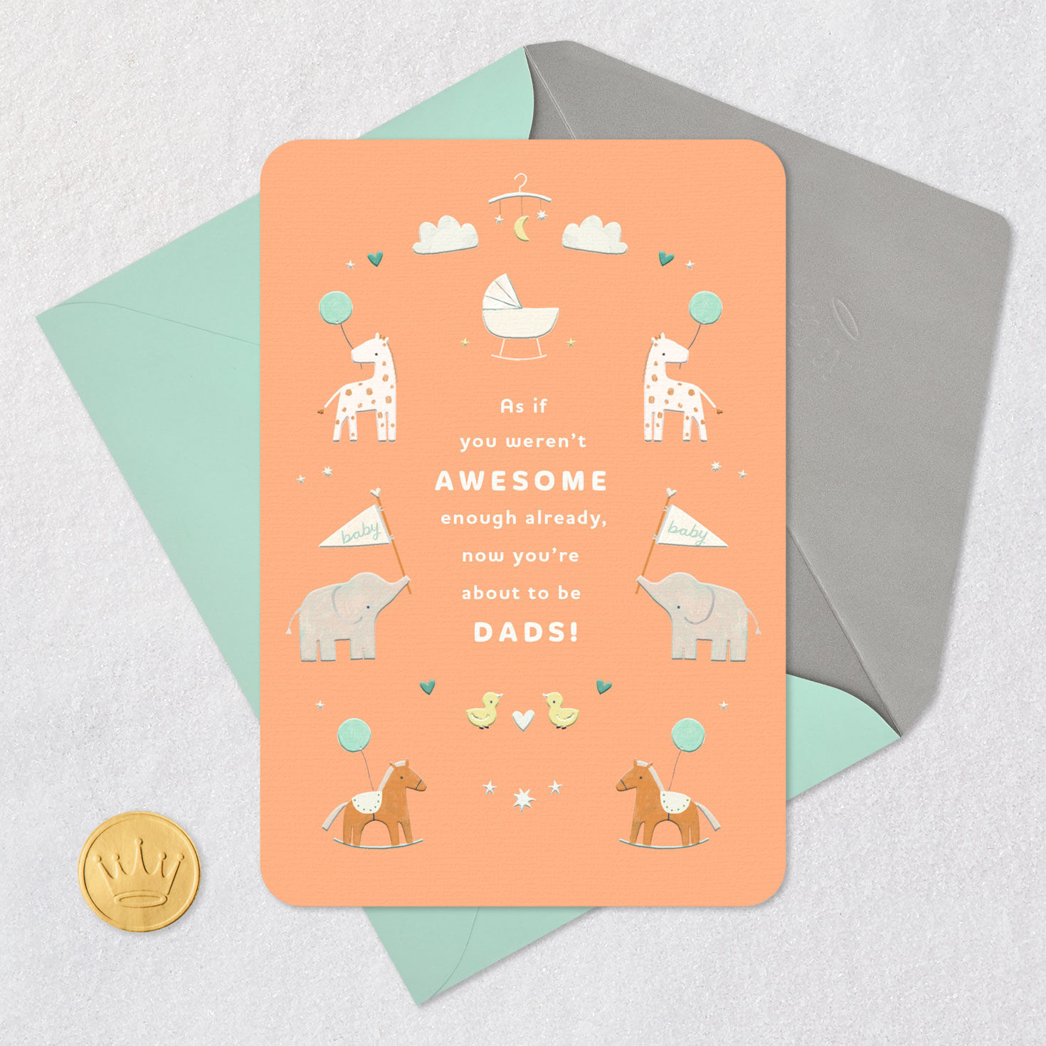 Peach Animals New Baby Shower Card Card Front with Envelope and Gold Seal image number 5