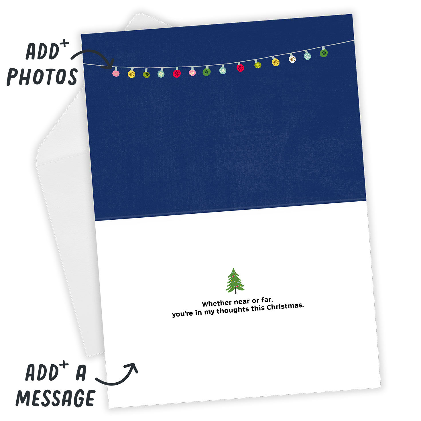 Houses With Lights Personalized Christmas Card Open Card with Envelope indicating personalization image number 3