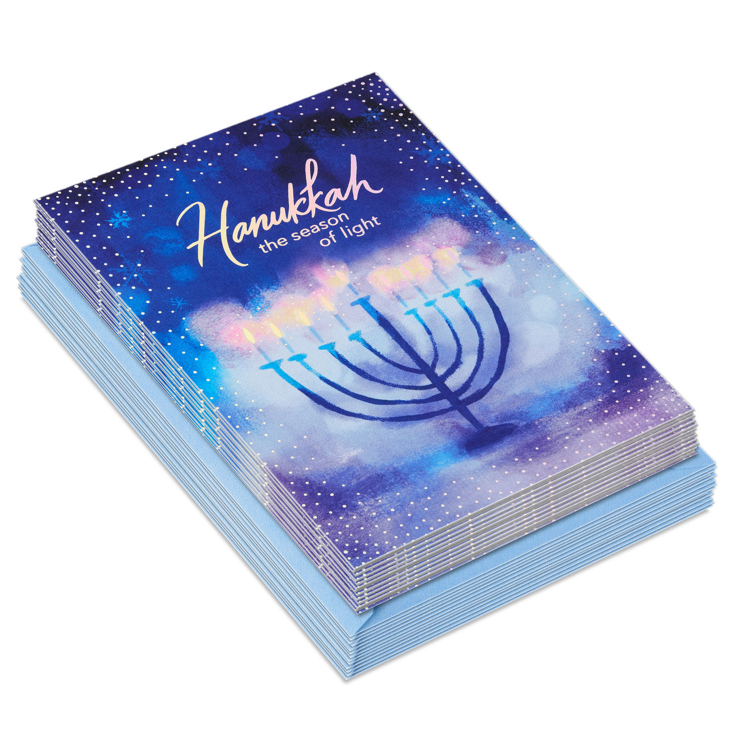 Blue Menorah Light and Love Hanukkah Cards, Box of 16