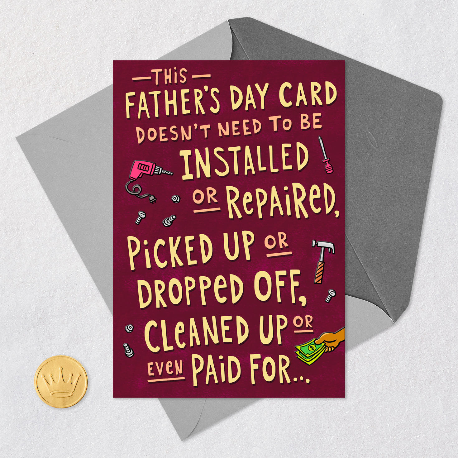 DIY Tools and Money Funny Father's Day Card Card Front with Envelope and Gold Seal image number 5