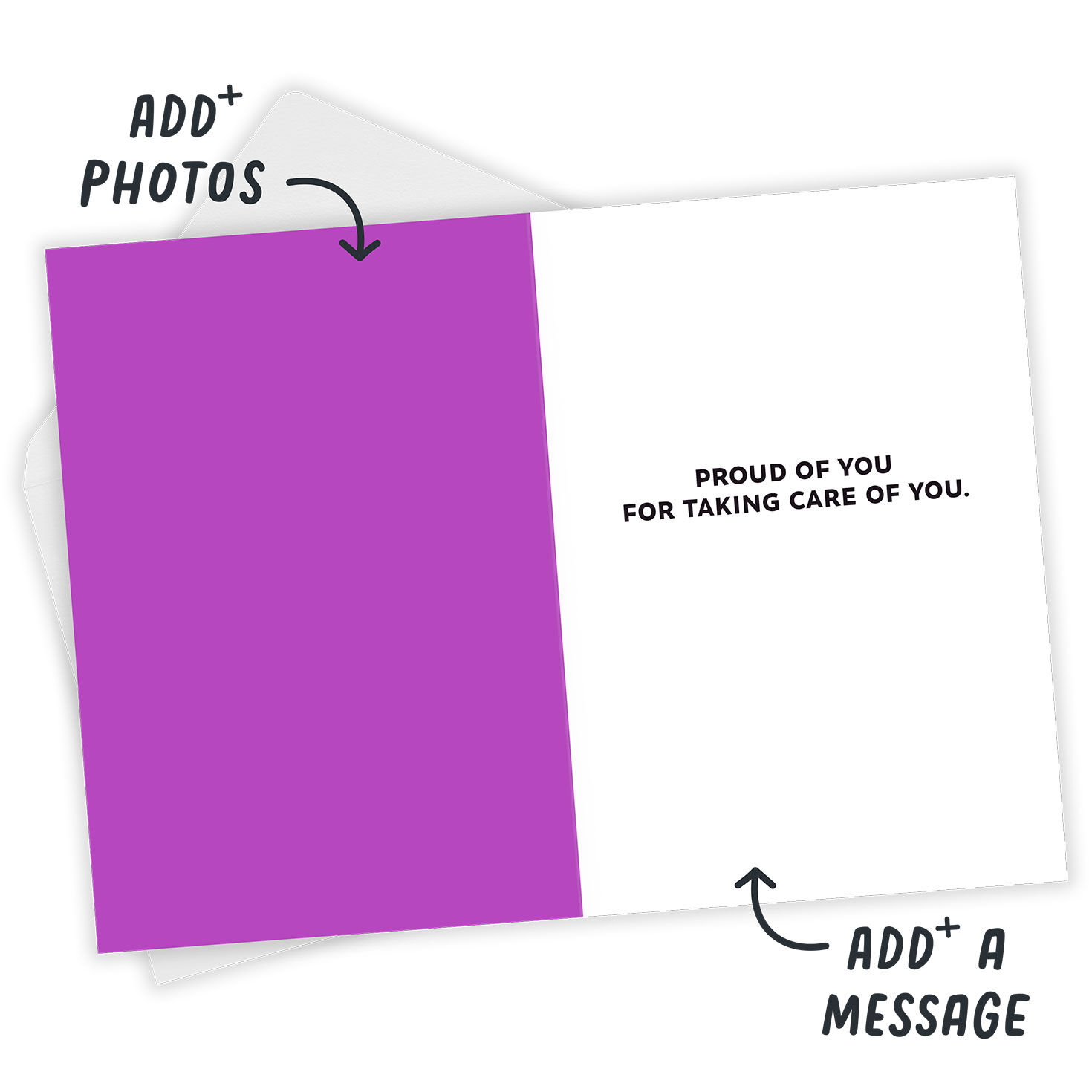 Self Love Club Heart Personalized Card Open Card with Envelope indicating personalization image number 3