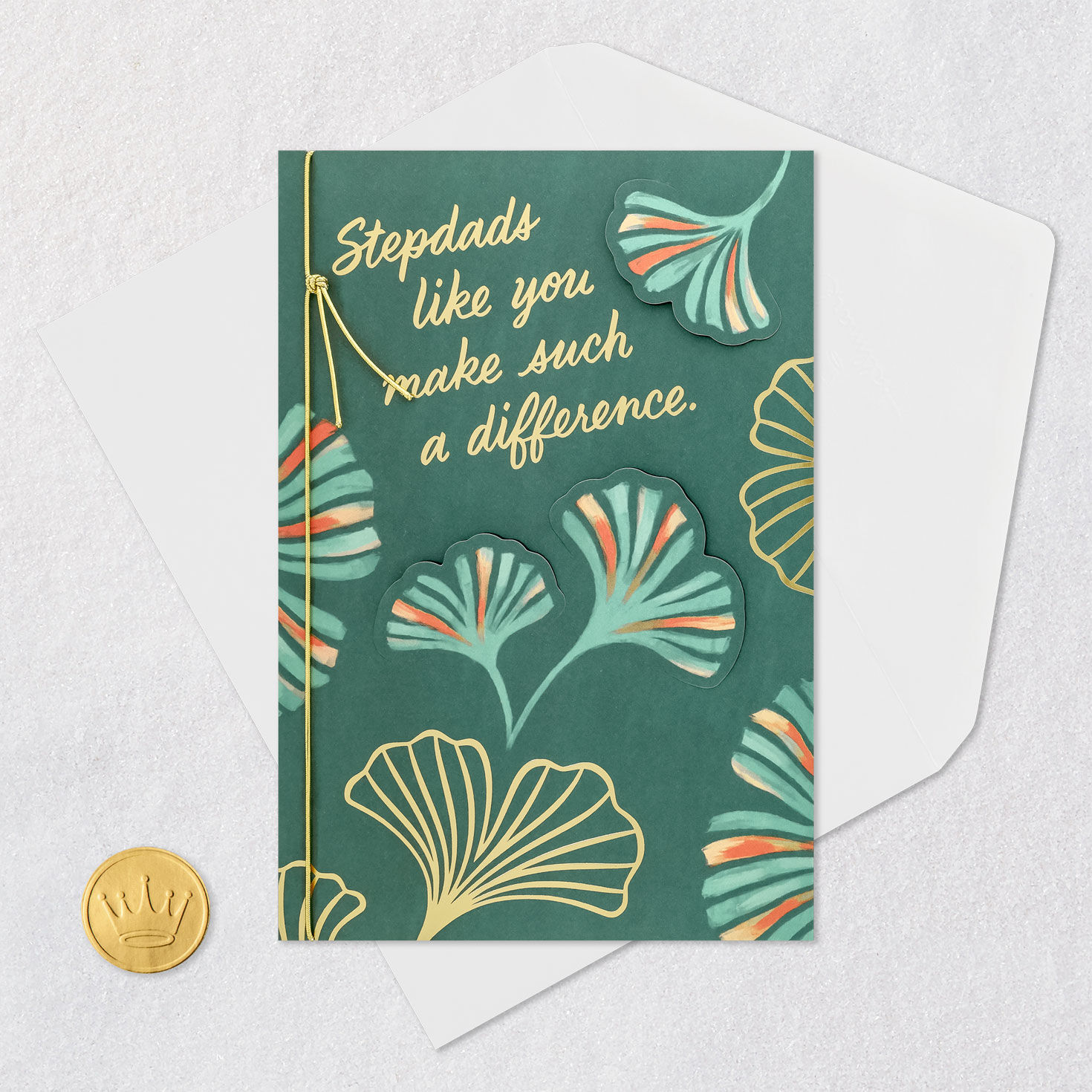 Ginkgo Leaves Stepdad Father's Day Card Card Front with Envelope and Gold Seal image number 5