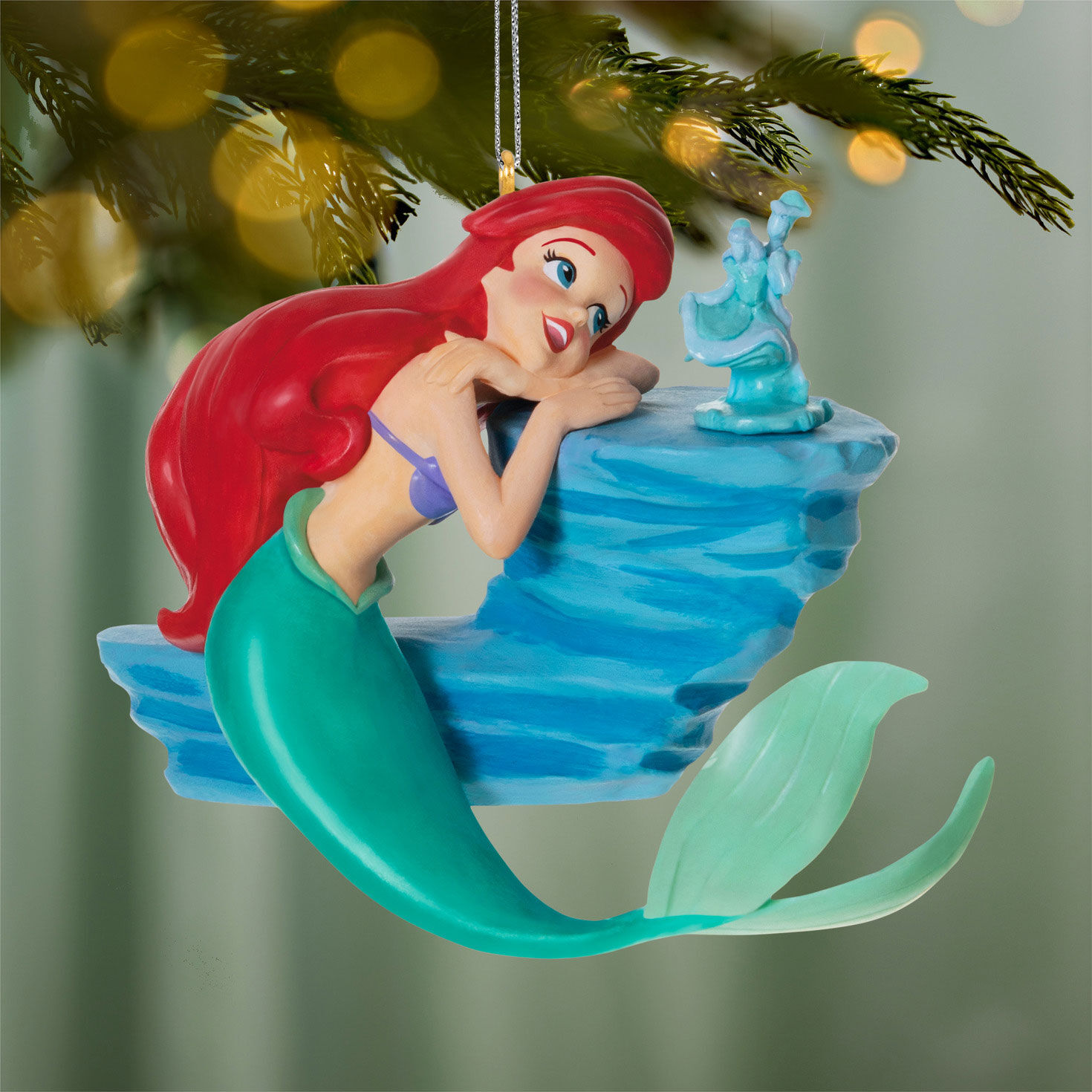 Ariel With Prince Eric Statue Keepsake Ornament Hanging on tree image number 2