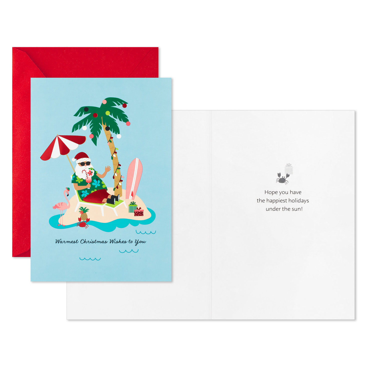 Tropical Santa Boxed Christmas Card Pack Card Front with Sentiment image number 3