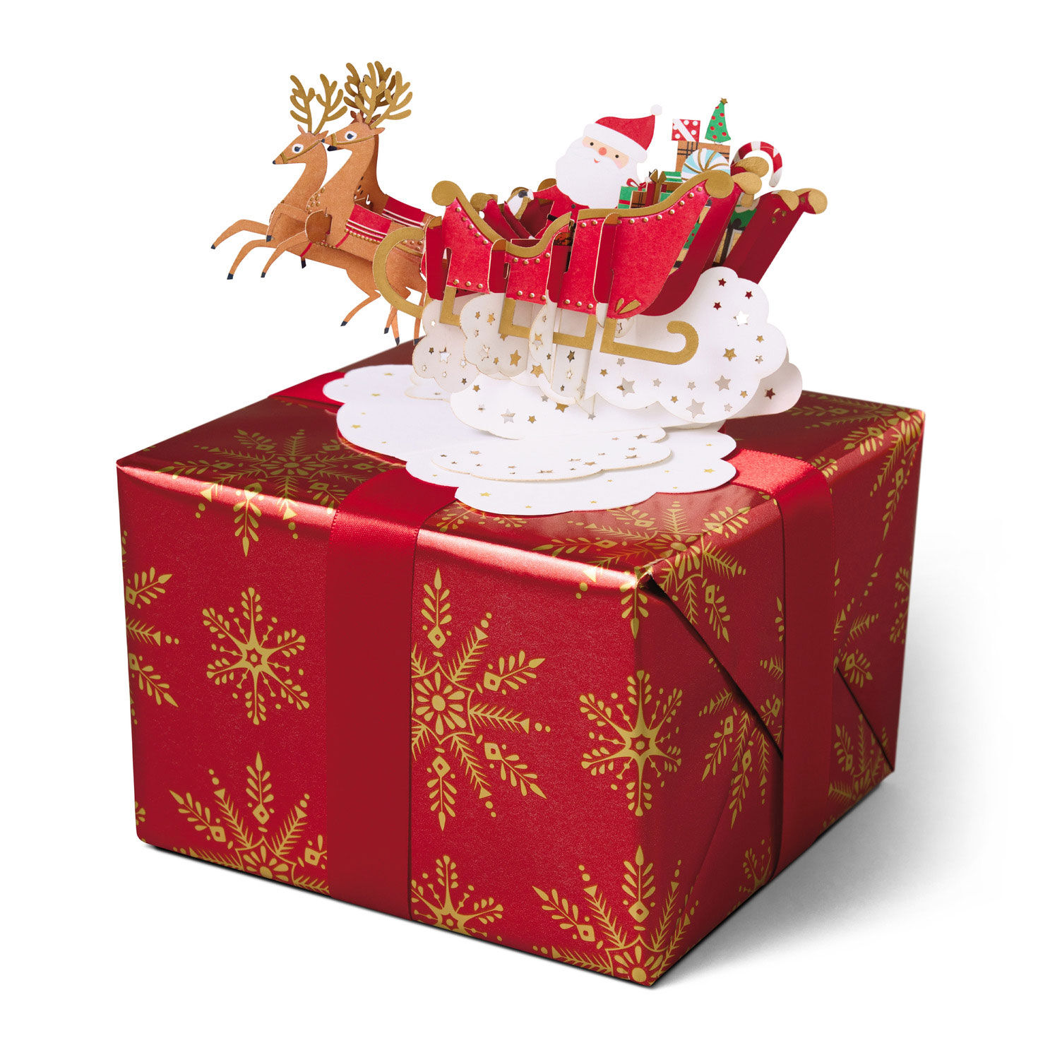 Santa's Sleigh Holiday Gift Wrap Accessory in use on package image number 2