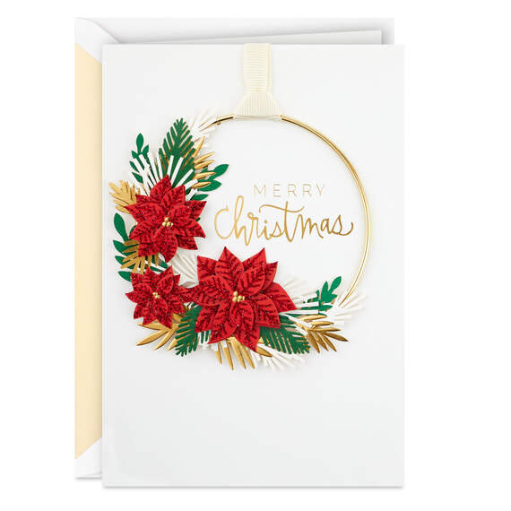 Merry Christmas Card With Floral Hoop Wreath, , large image number 1