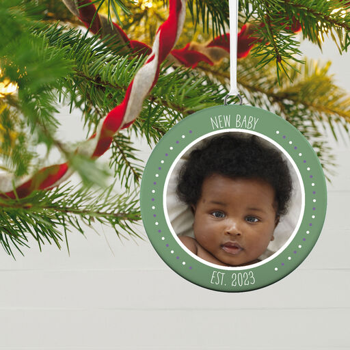 New Baby Personalized Text and Photo Ceramic Ornament, 