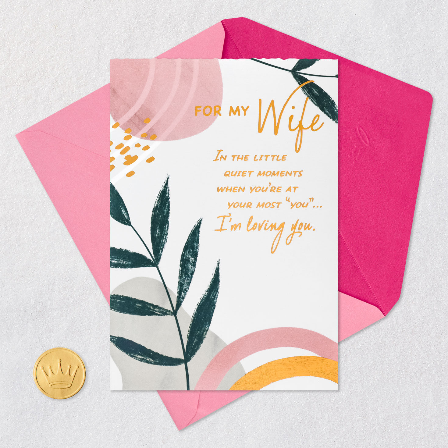 Leaves and Abstract Patterns Wife Birthday Card Card Front with Envelope and Gold Seal image number 6