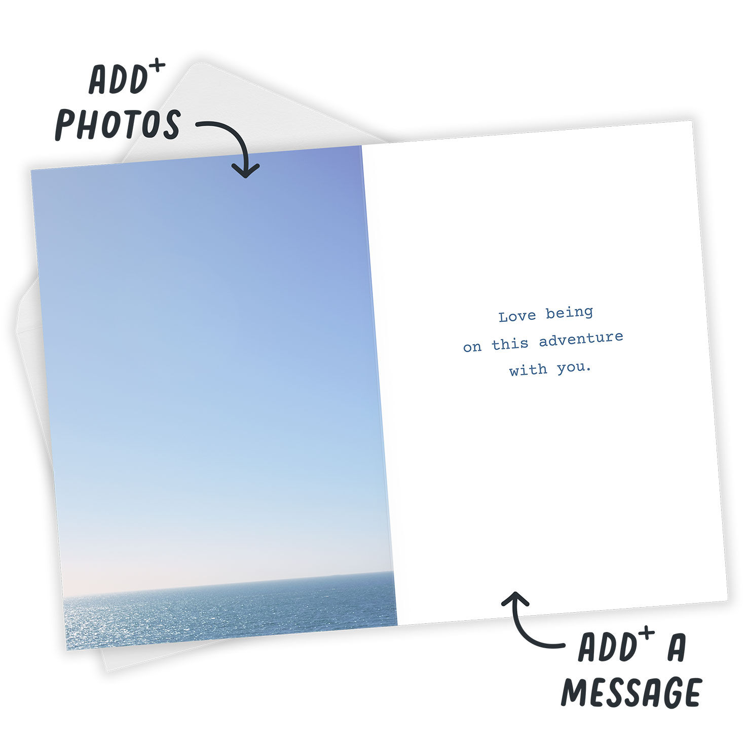 Mountain Ocean Landscapes Personalized Love Card Open Card with Envelope indicating personalization image number 3