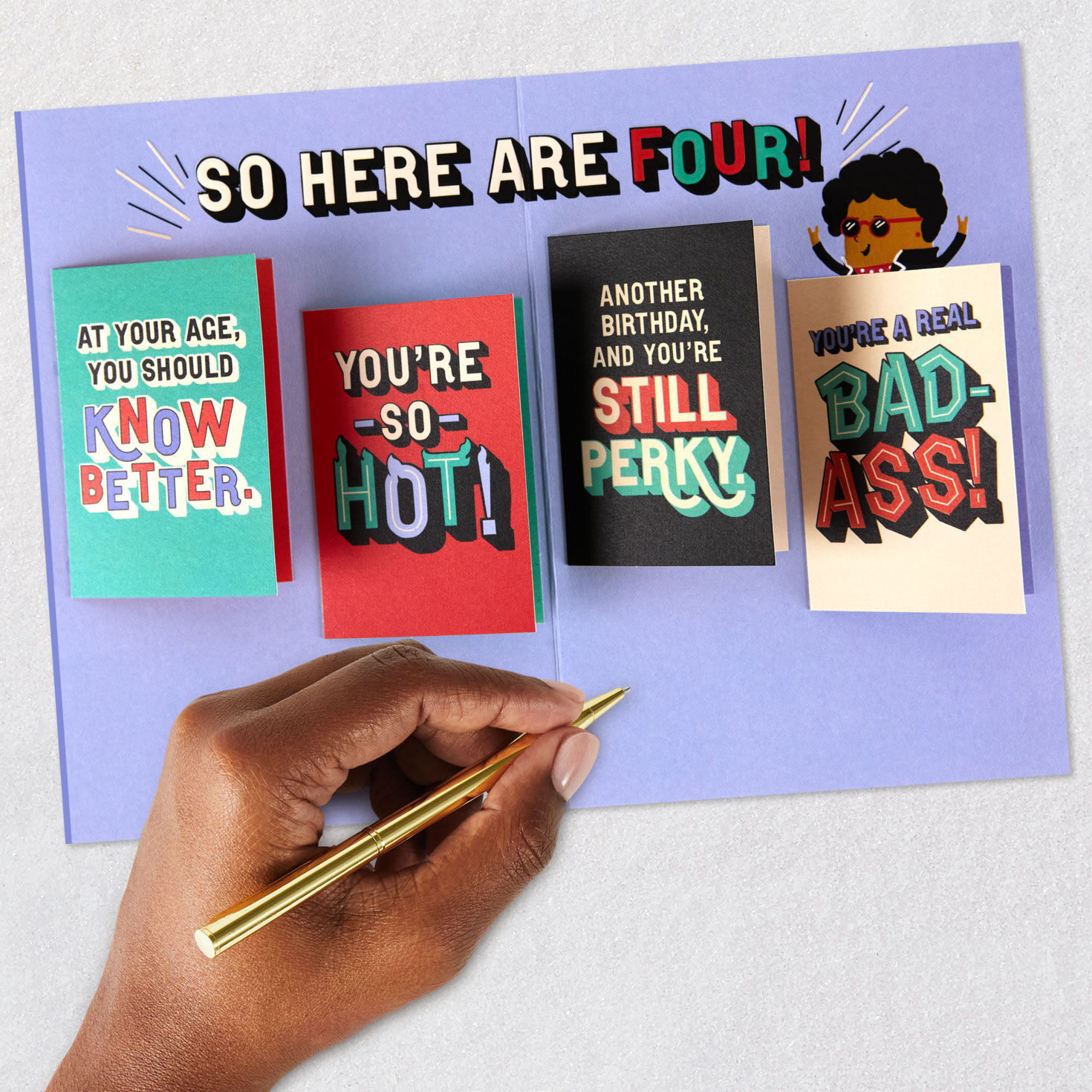 Cartoon Lady Birthday Card With Mini-Cards for Her Signing card image number 9