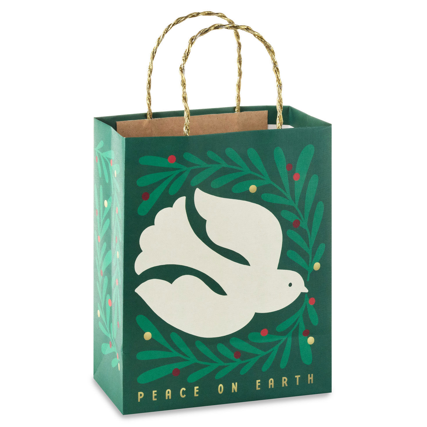 Peace Dove on Green Christmas Gift Bag Back image number 6