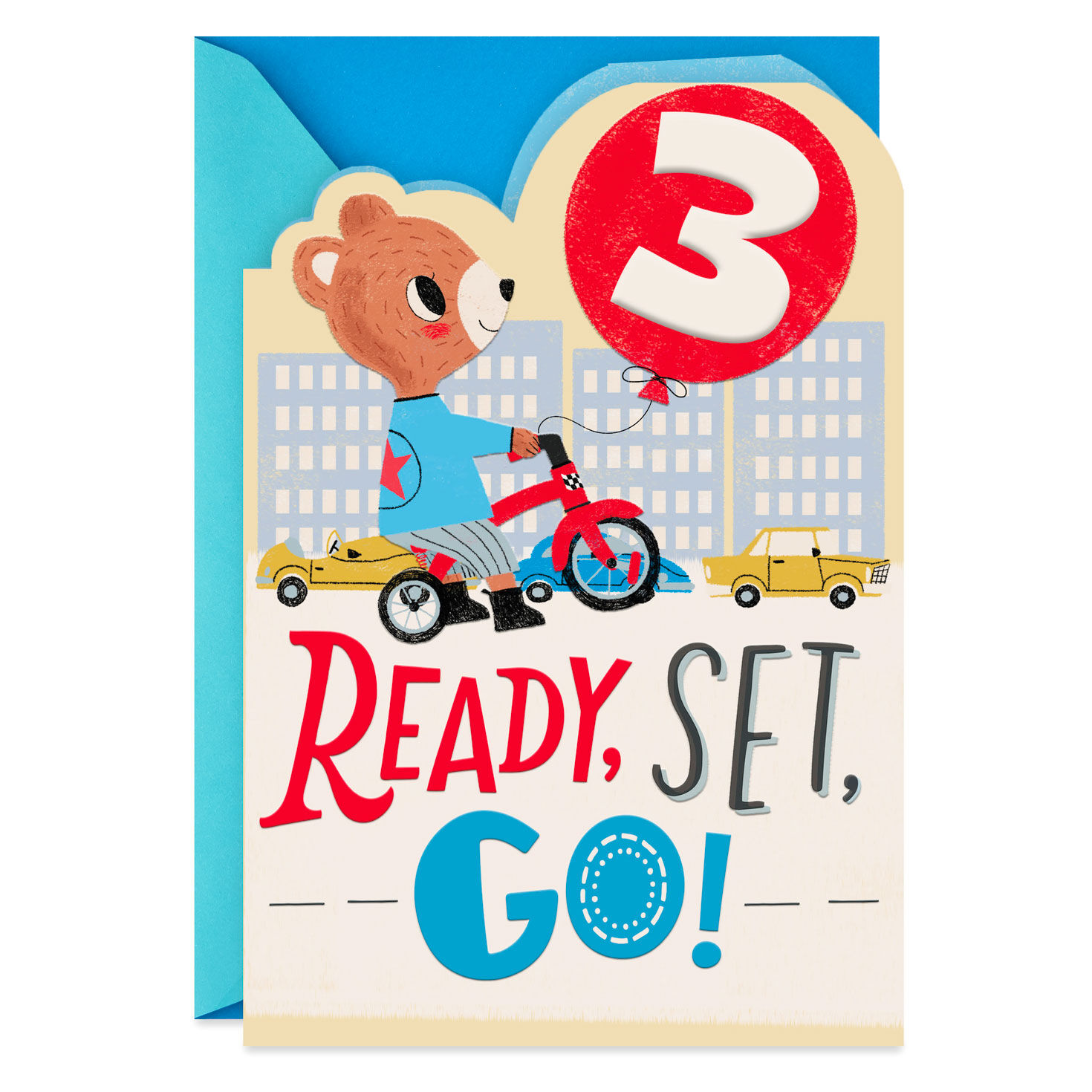 Birthday Boy Bear on a Bike 3rd Birthday Card