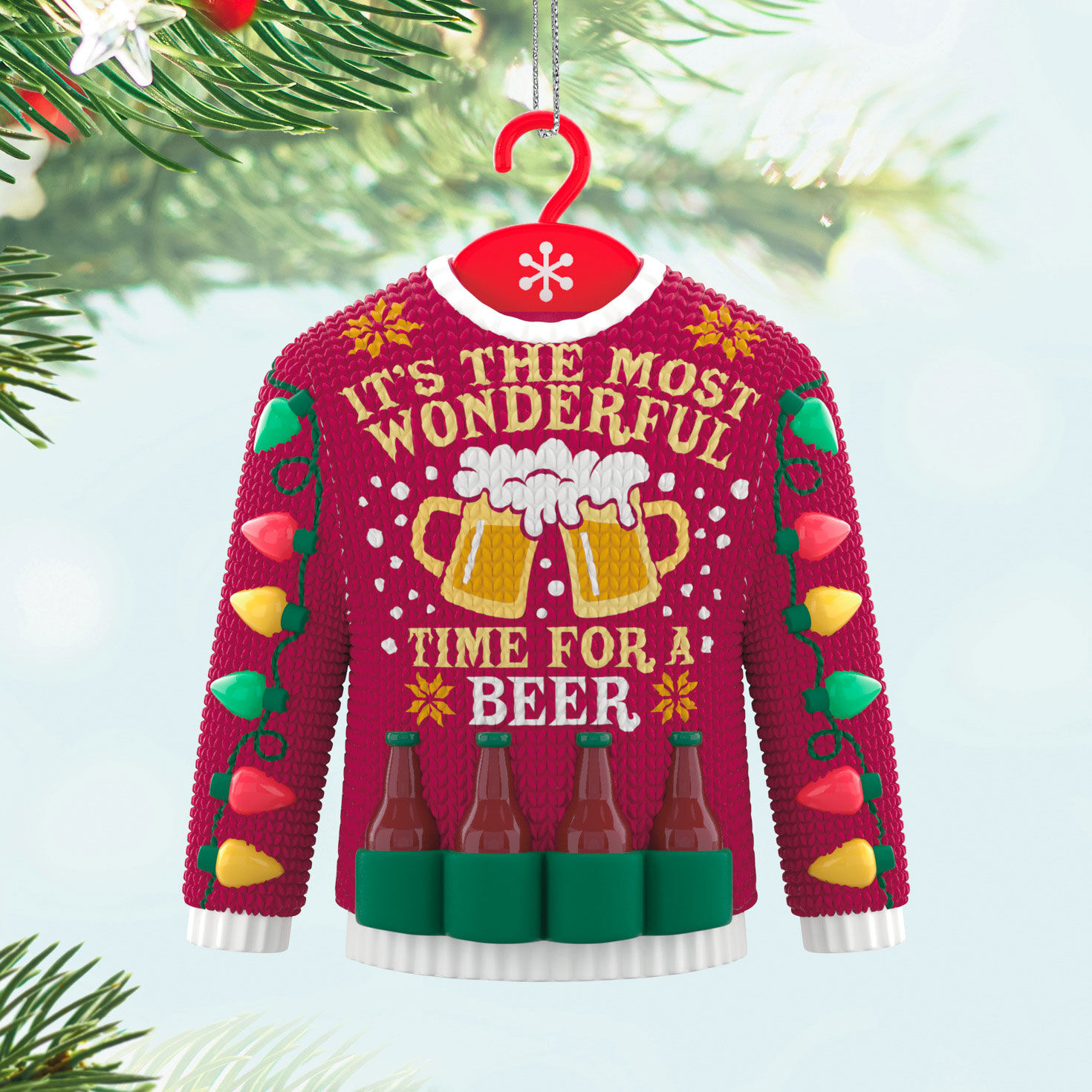 Beer Christmas Sweater Keepsake Ornament Hanging on tree image number 2