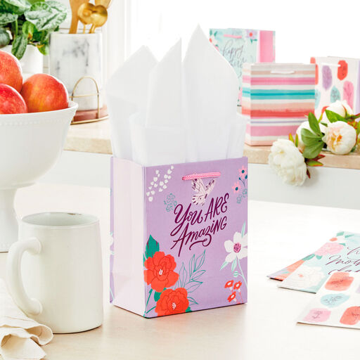 6.5" Floral and Stripe Assorted 8-Pack Small Gift Bags, 