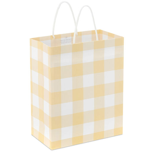 9.6" Yellow Gingham Check Medium Gift Bag, 