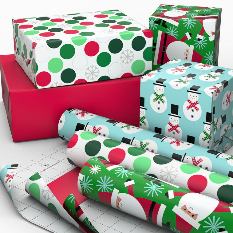Bright and Graphic 3-Pack Reversible Christmas Wrapping Paper, 120 sq ...