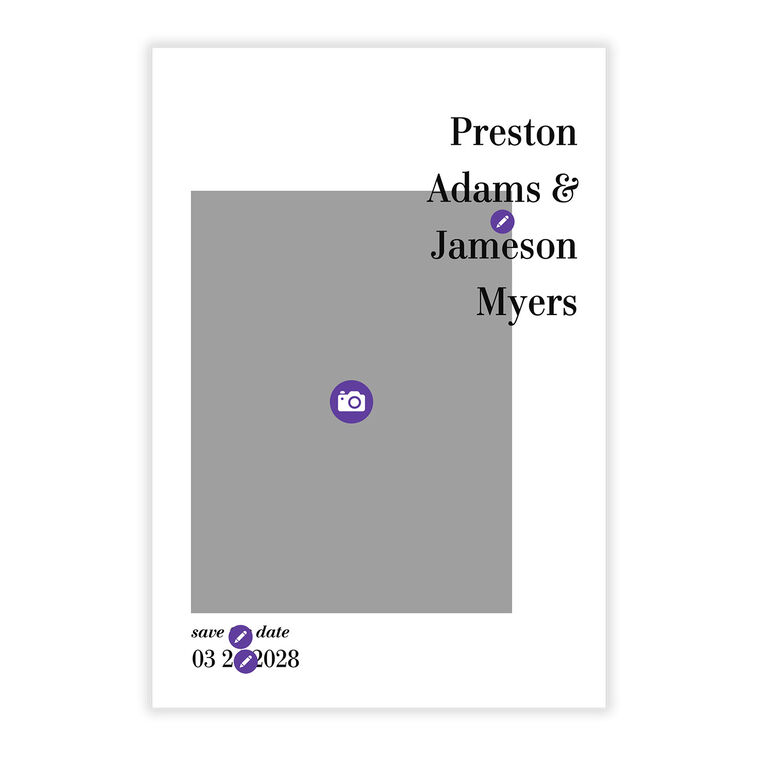 Modern White Frame Personalized Save the Date Card Card Front indicating personalization image number 5