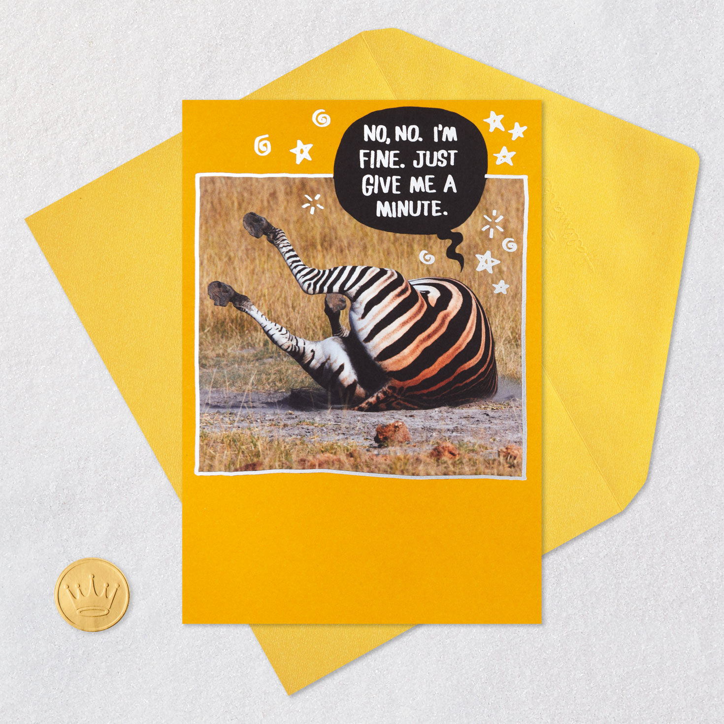 Fallen Zebra Funny Get Well Card Card Front with Envelope and Gold Seal image number 5