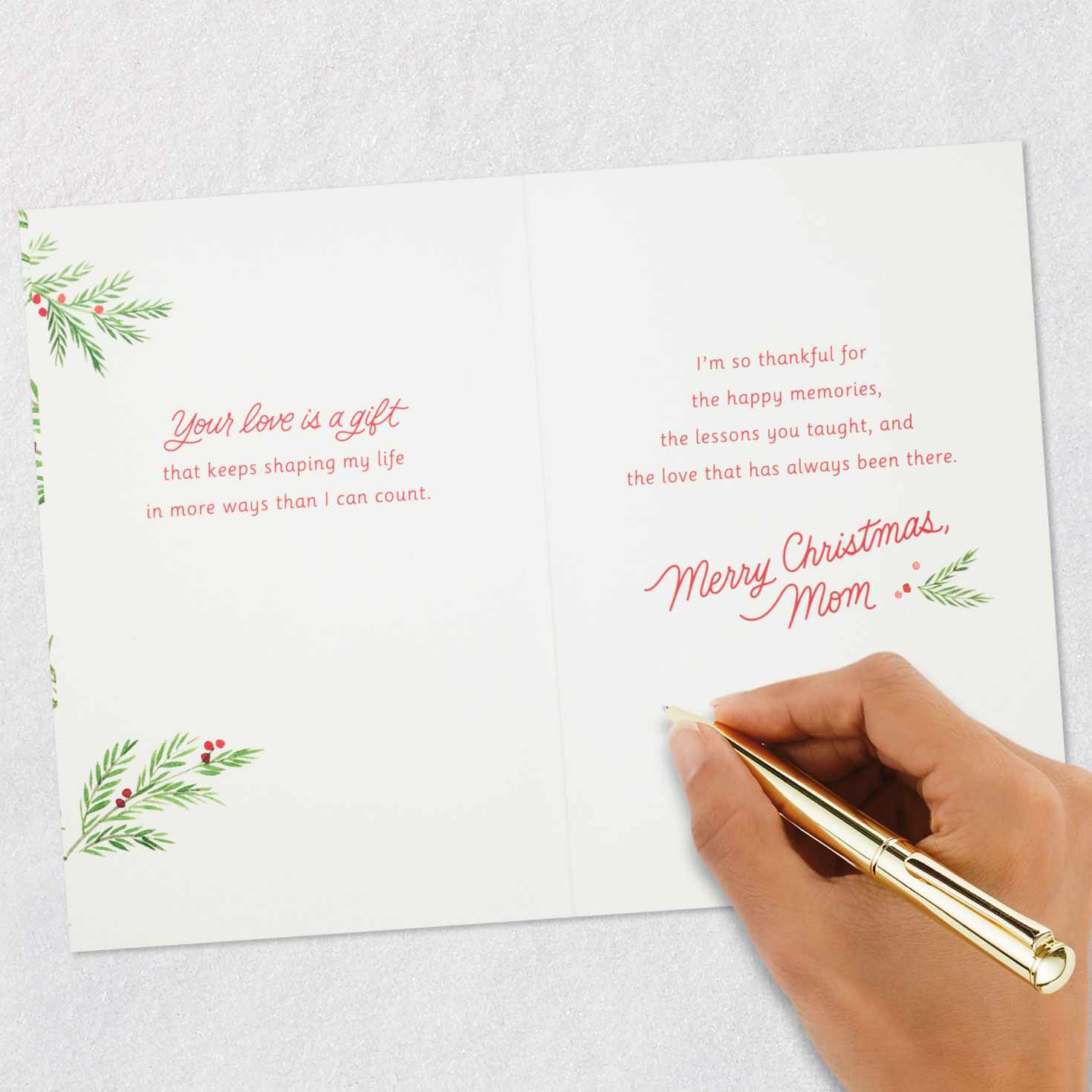 Watercolor Greenery Christmas Card for Mom Signing card image number 7