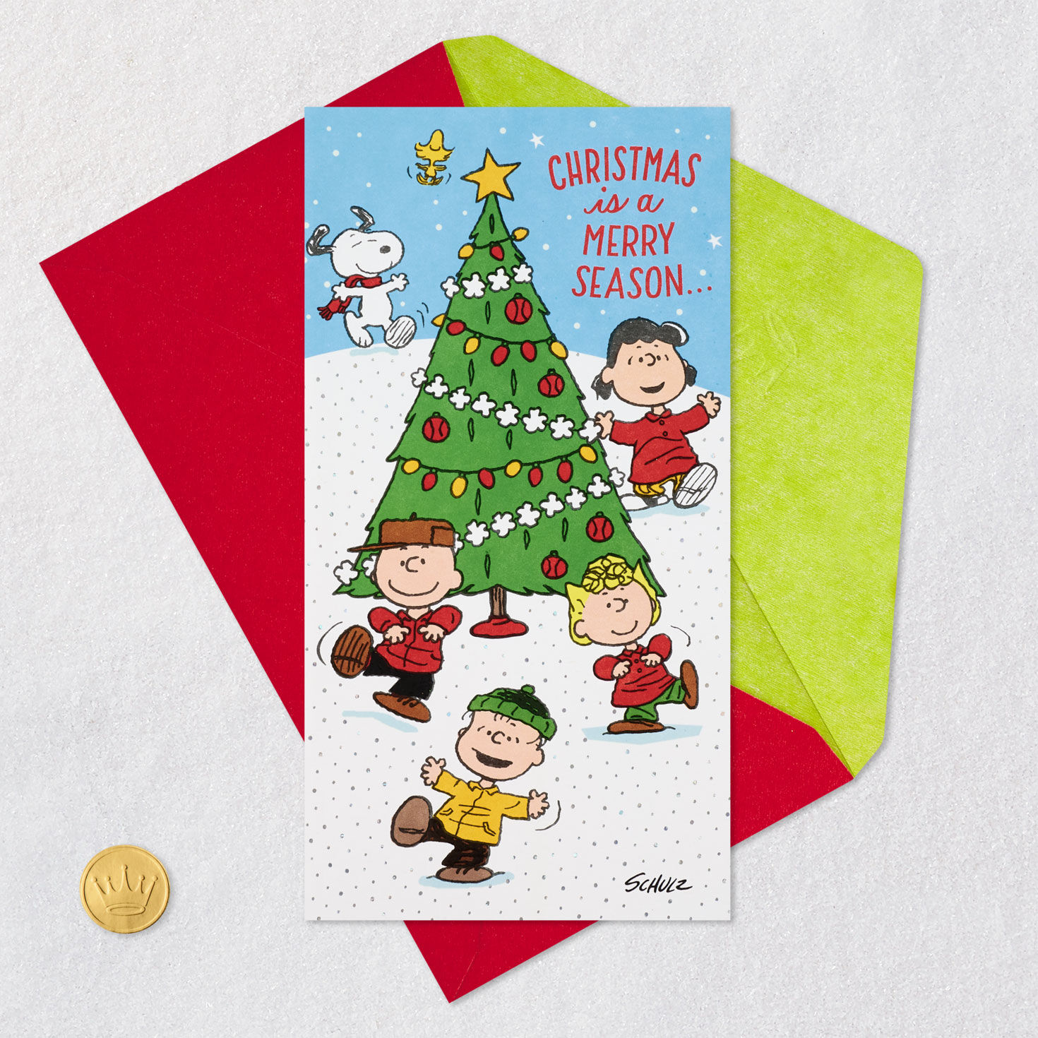 Charlie Brown, Lucy and Snoopy with Tree Gift Card Holder Card with envelope and Seal image number 7