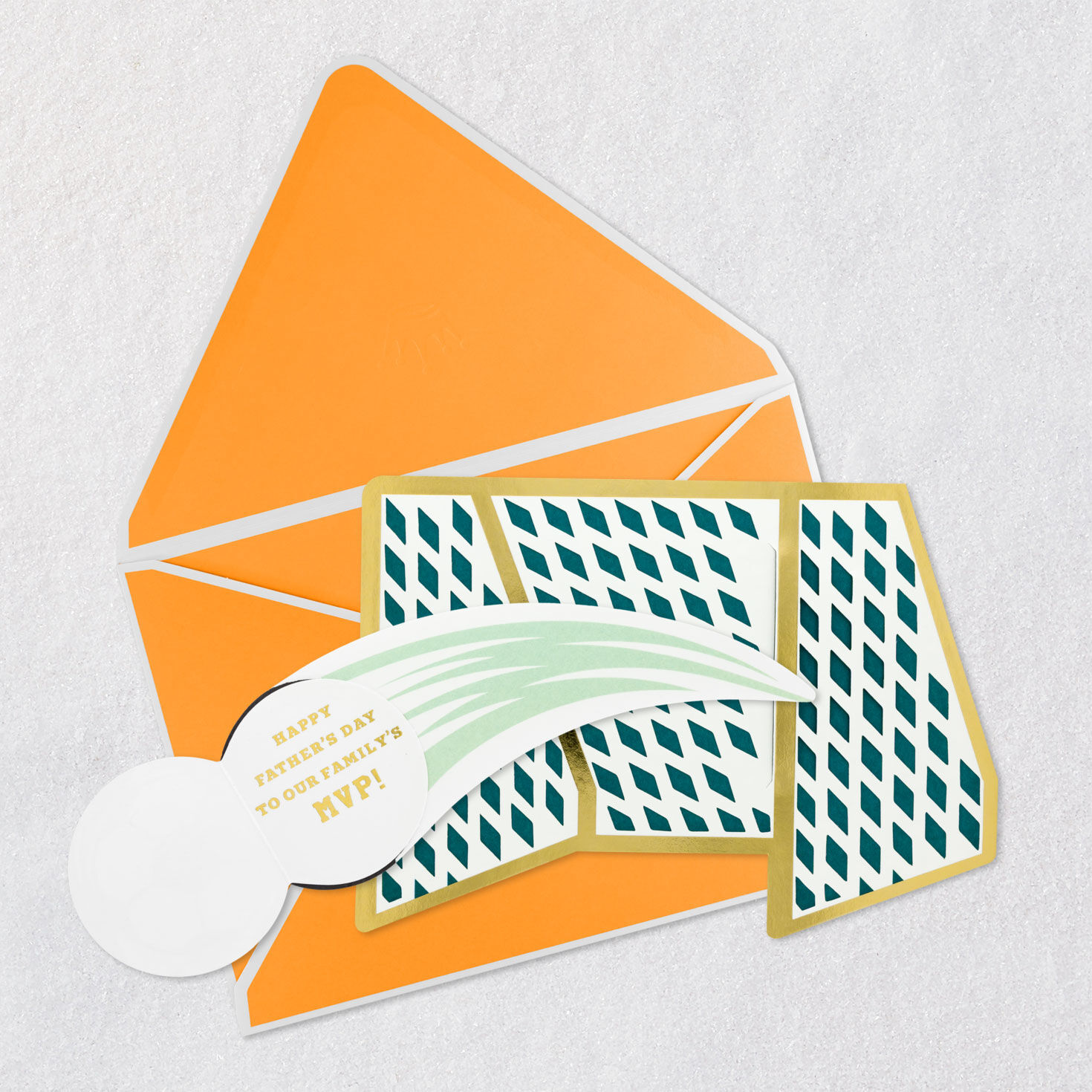Soccer Ball in Pop-Up Goal Paper Craft Father's Day Card Open card with envelope image number 3