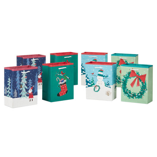 5.7" Winter Season Scenes 8-Pack Assortment Small Christmas Gift Bags, 