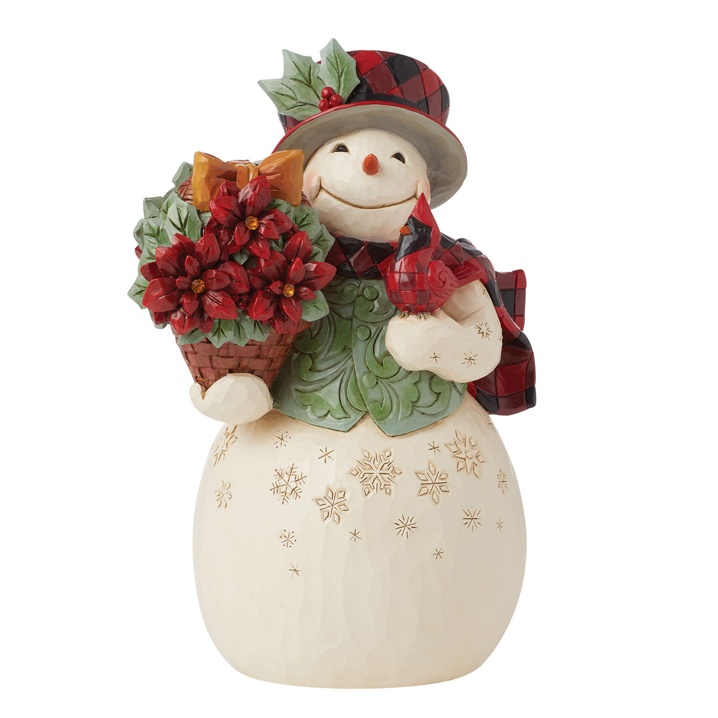 Jim Shore Highland Glen Snowman With Poinsettias Figurine, 7.2"