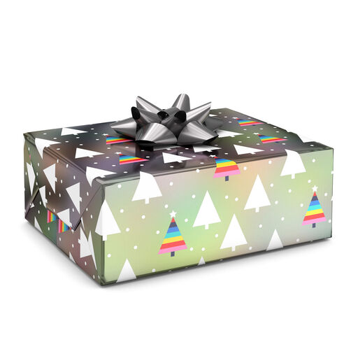 Rainbow Trees on Holographic Foil Christmas Wrapping Paper, 25 sq. ft., 