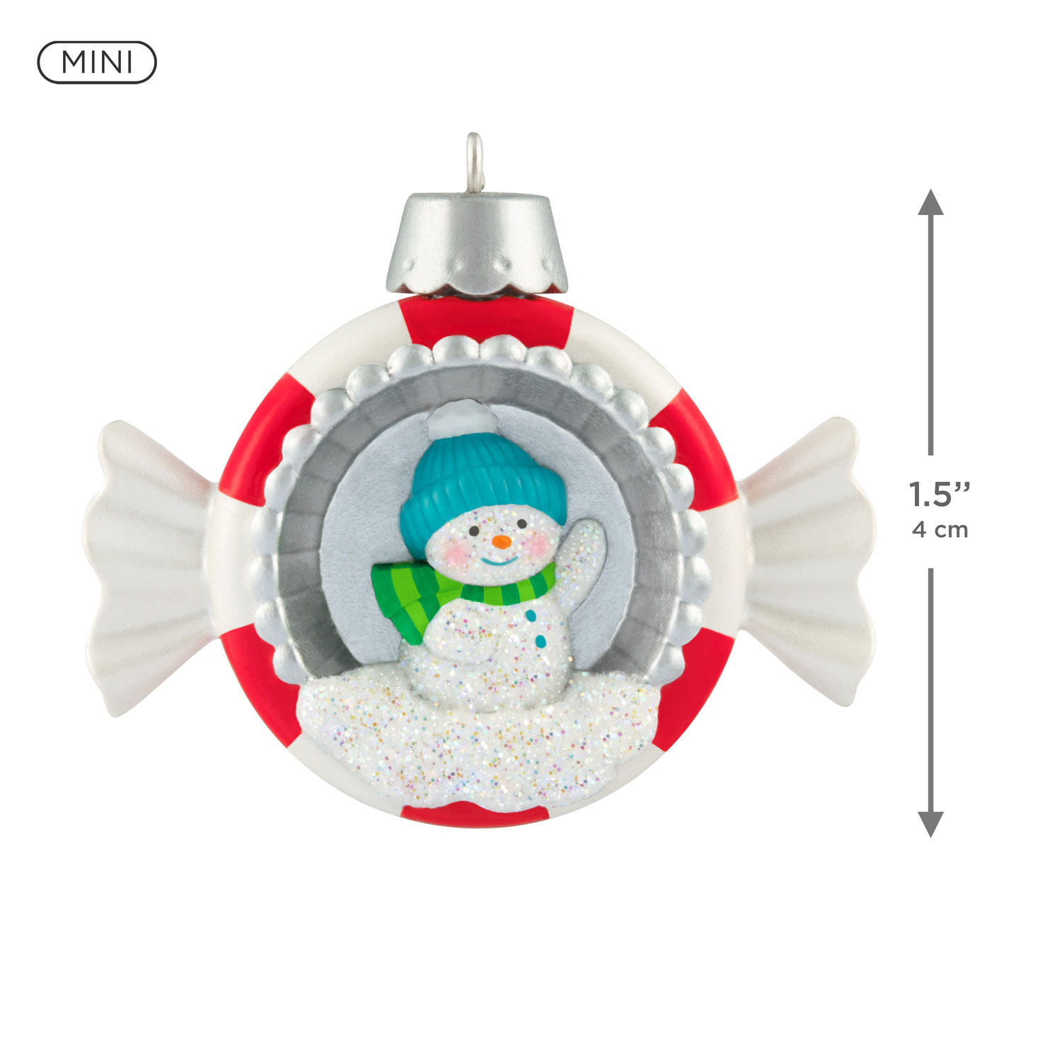 Snowman in Peppermint Candy Keepsake Ornament measurement image number 3