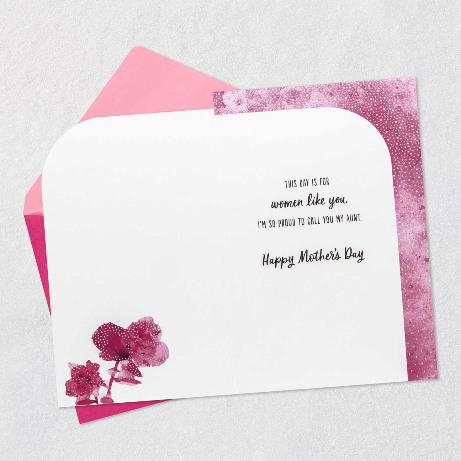 Watercolor Pink and Red Flowers Mother's Day Card for Aunt Open card with envelope image number 3