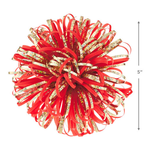 Coral and Gold Metallic Looped Pom Pom Gift Bow, 5", 