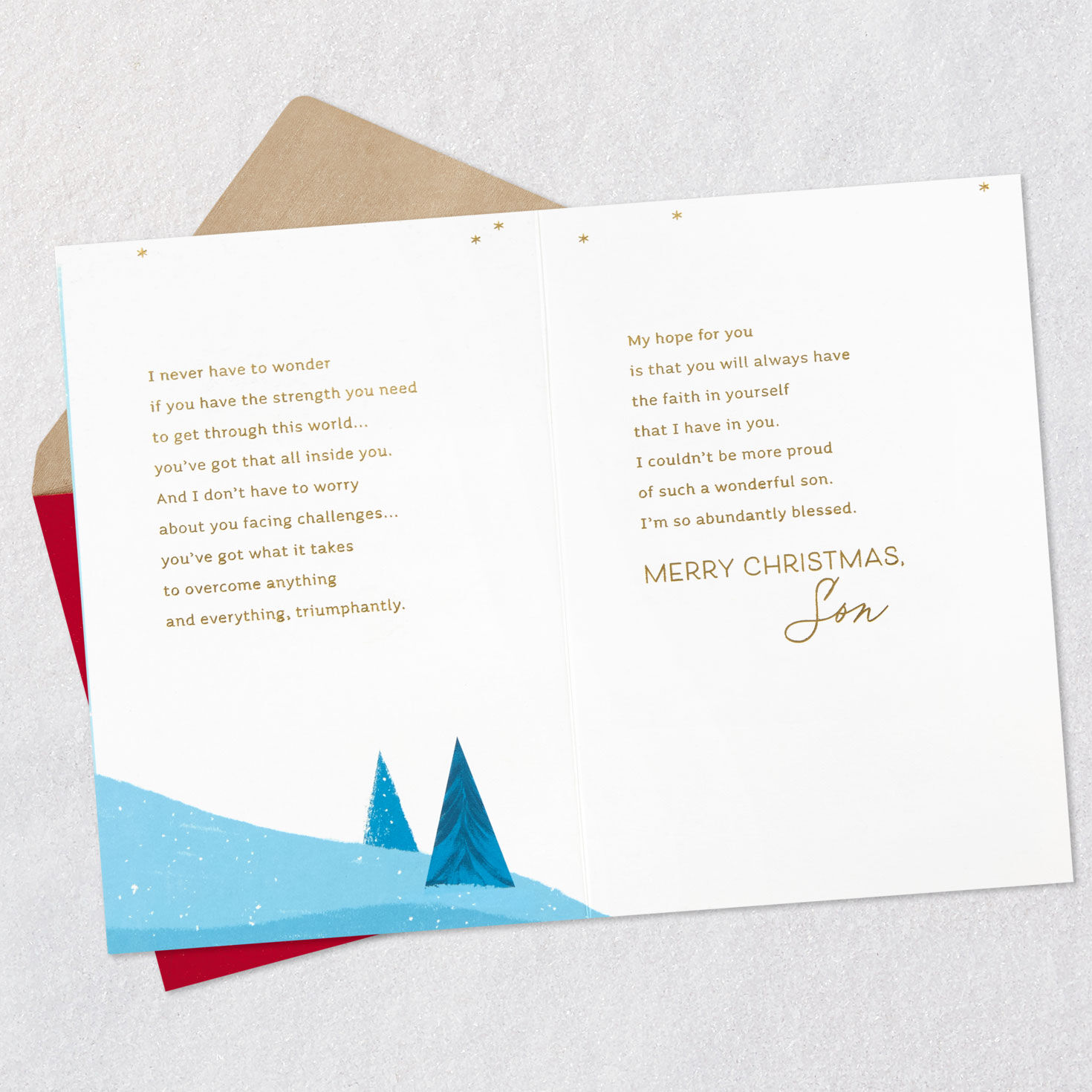 Dove and Trees Son Christmas Card Open card with envelope image number 4