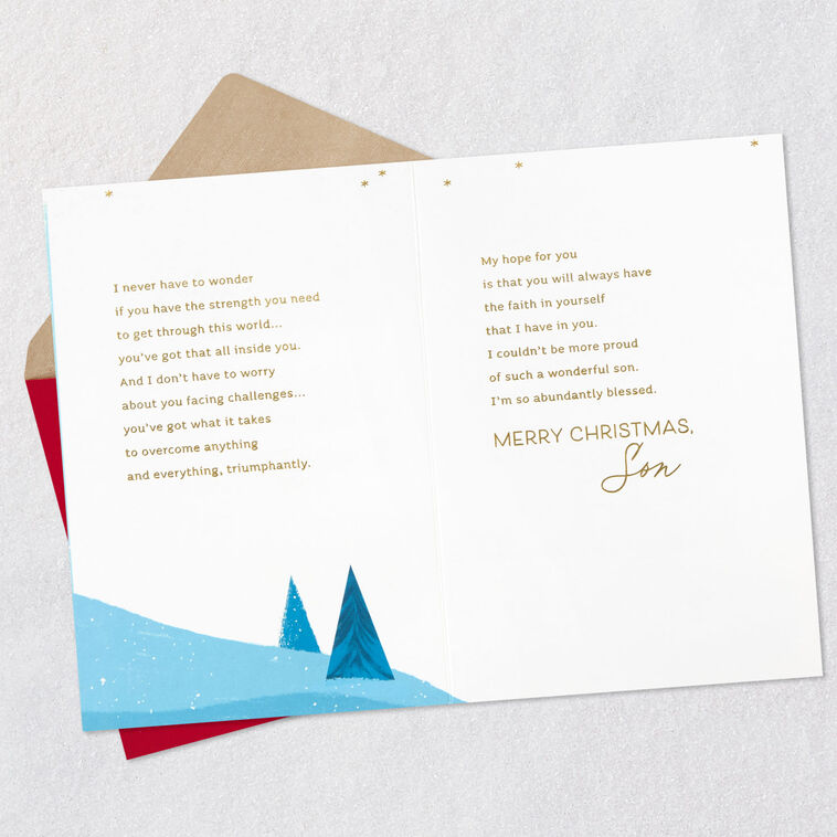 Dove and Trees Son Christmas Card Open card with envelope image number 4