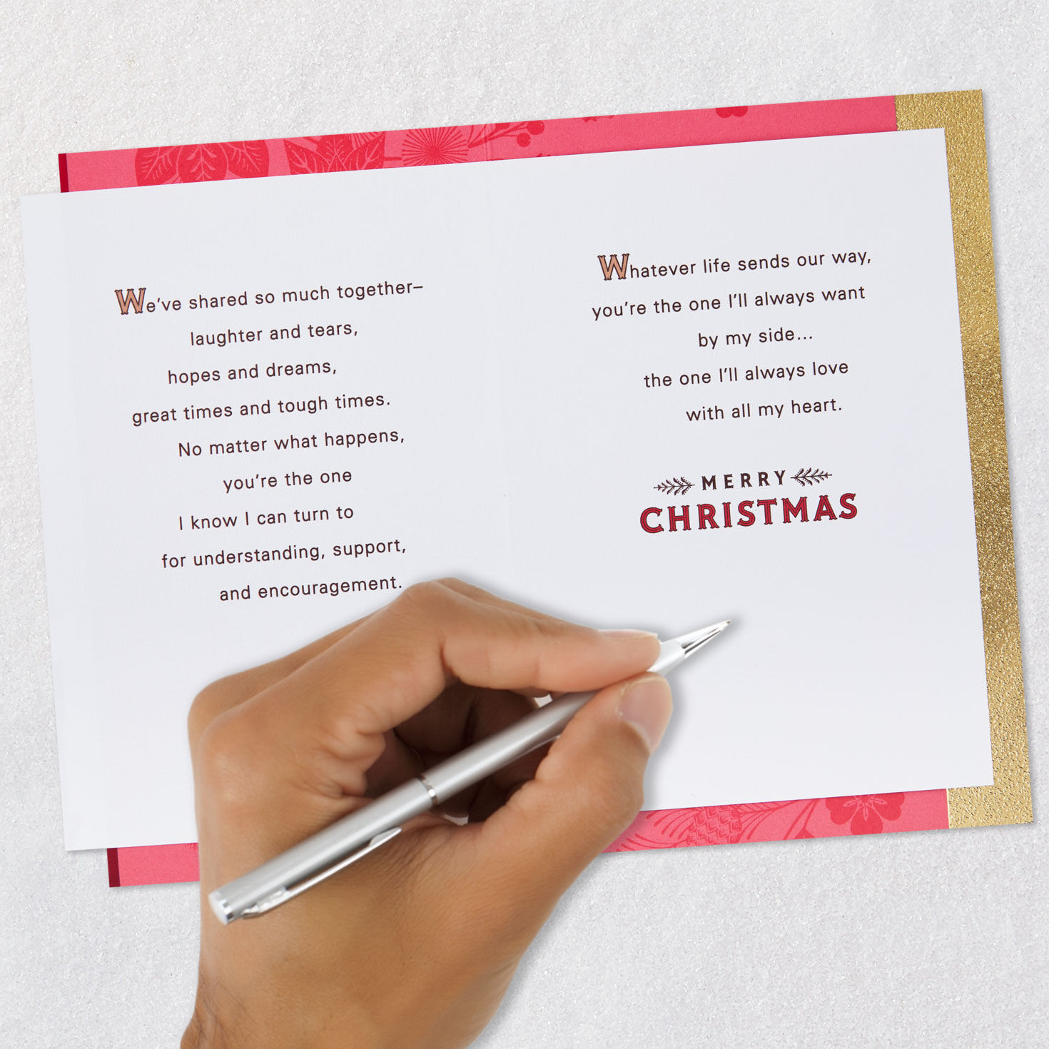 Red Poinsettias Romantic Christmas Card for Wife Signing card image number 8