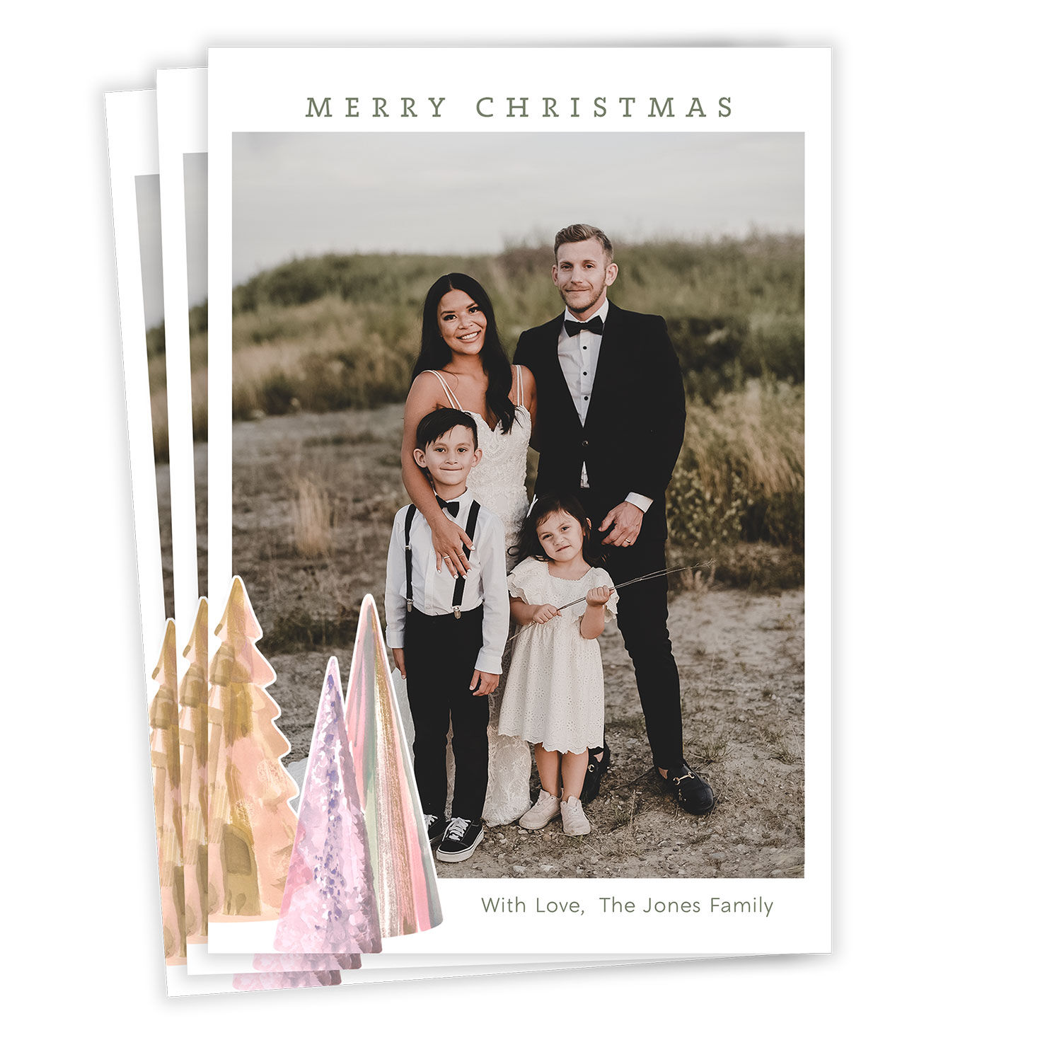 Elegant Trees Flat Christmas Photo Card