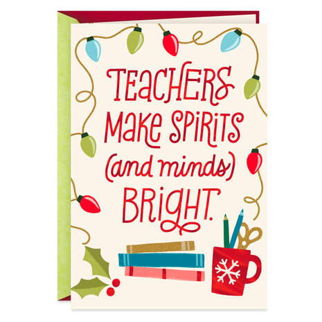 Bright Spirits and Minds Thank You Christmas Card for Teacher, , large