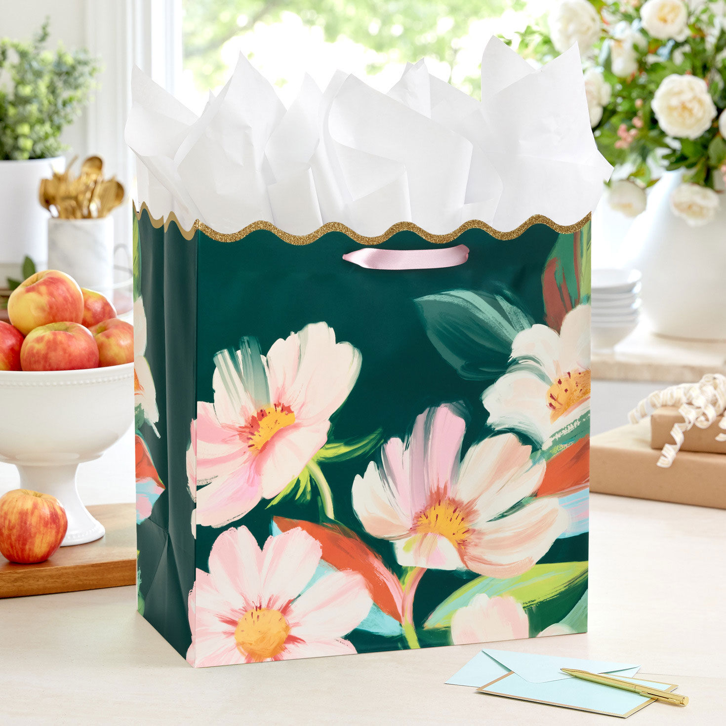 Lacey Chabert Green Floral Extra-Deep Gift Bag in use image number 2
