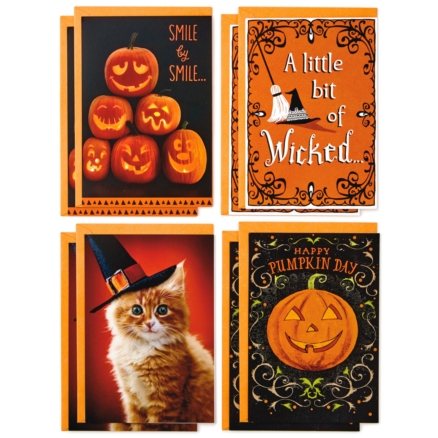 Pumpkins and Witches Assorted Halloween Cards, Pack of 8