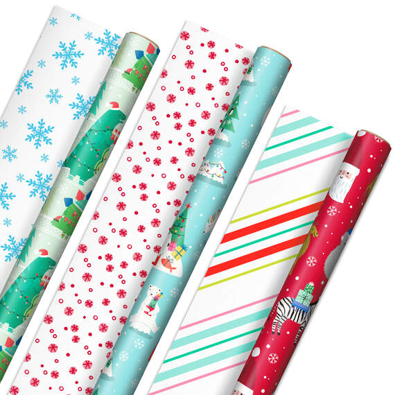 Winter Friends 3-Pack Reversible Kids Christmas Wrapping Paper Assortment, 120 sq. ft., , large image number 1