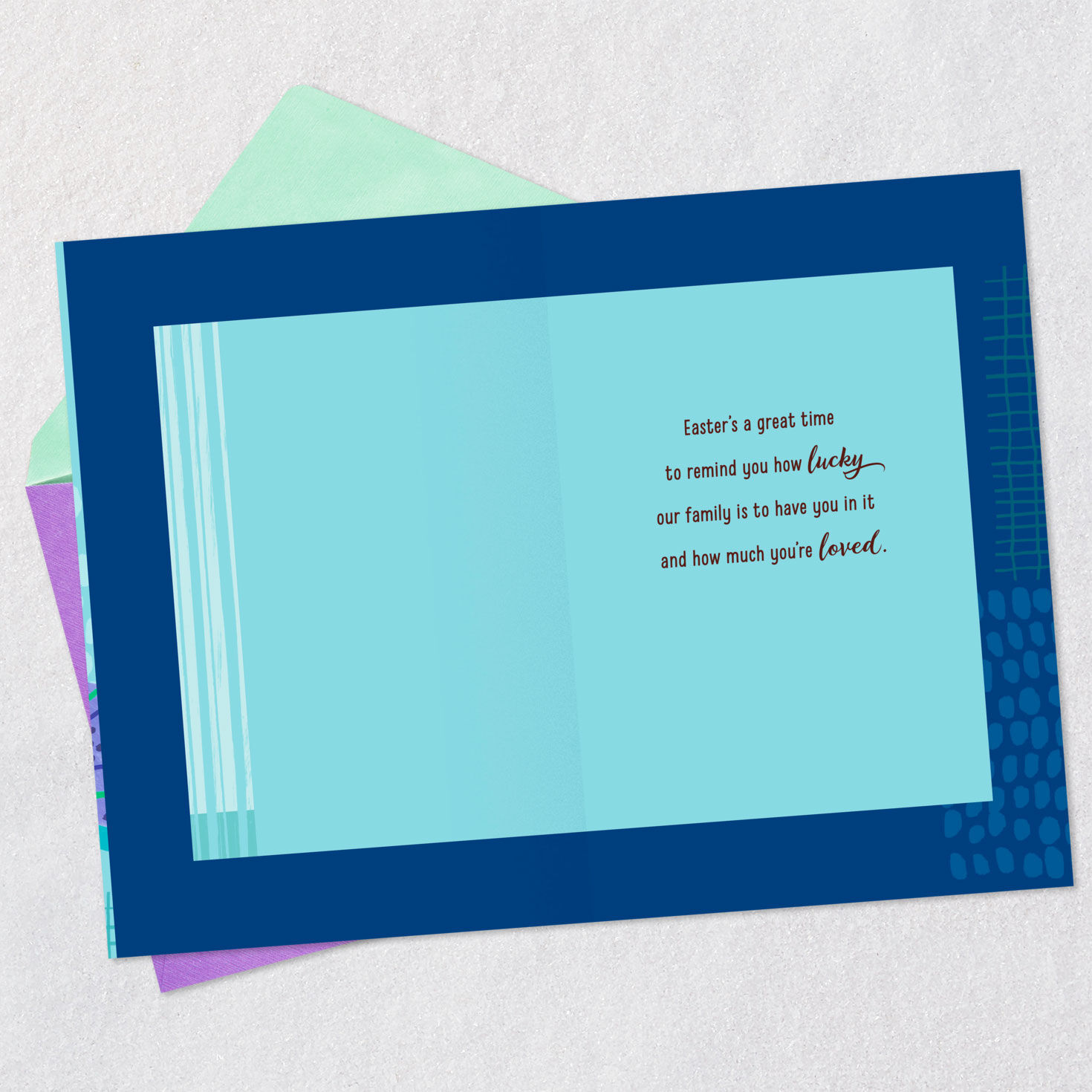 Blue, Teal and Green Abstract Easter Card for Nephew Open card with envelope image number 3