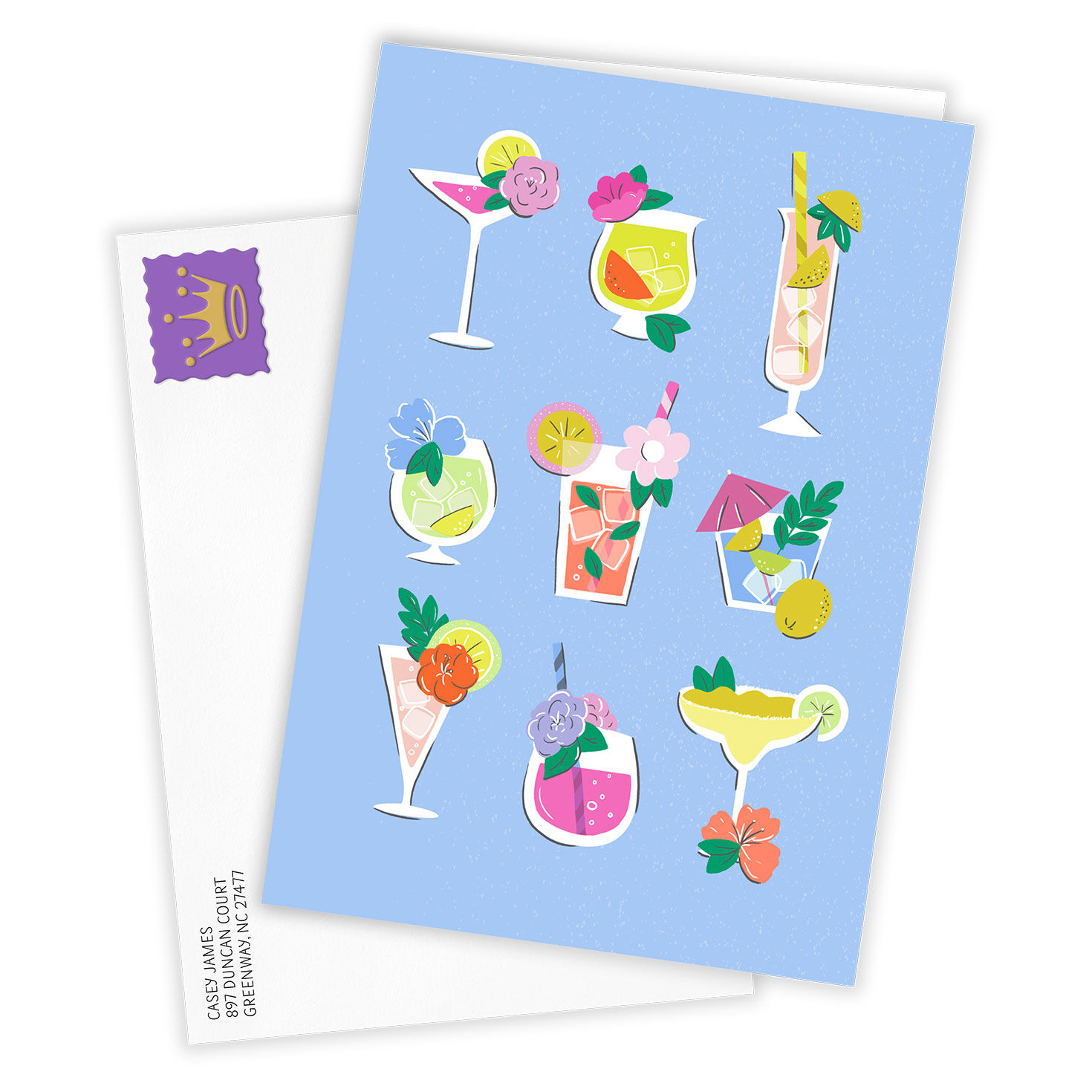 Grid of Tropical Cocktail Glasses Personalized Card Card Front with Envelope image number 2