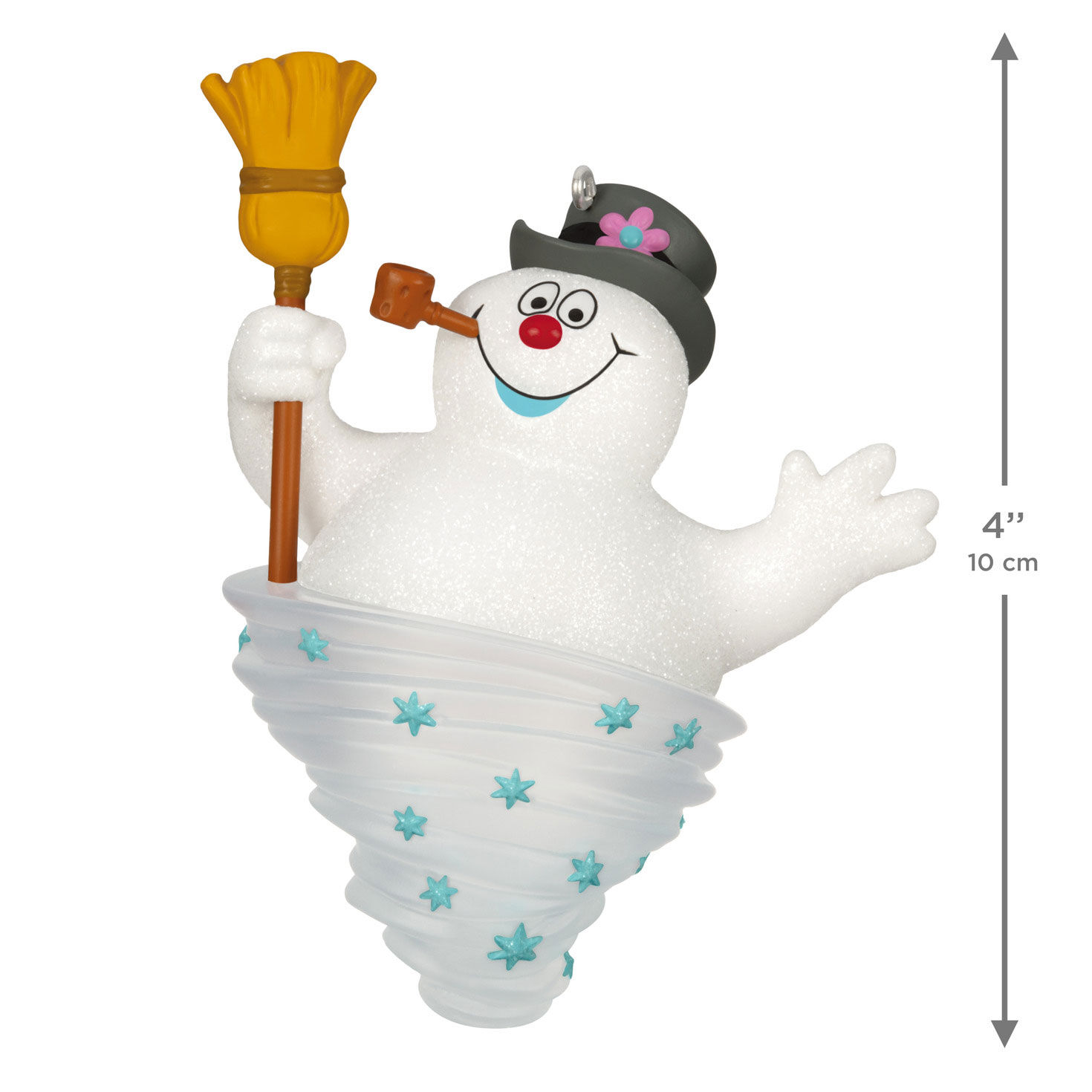 Frosty Snowman in Twirling Snow Keepsake Ornament measurement image number 3