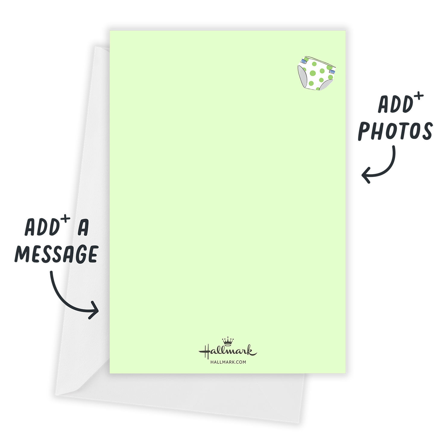 Colored Diapers Personalized Baby Shower Invite Card back with Envelope indicating personalization image number 3