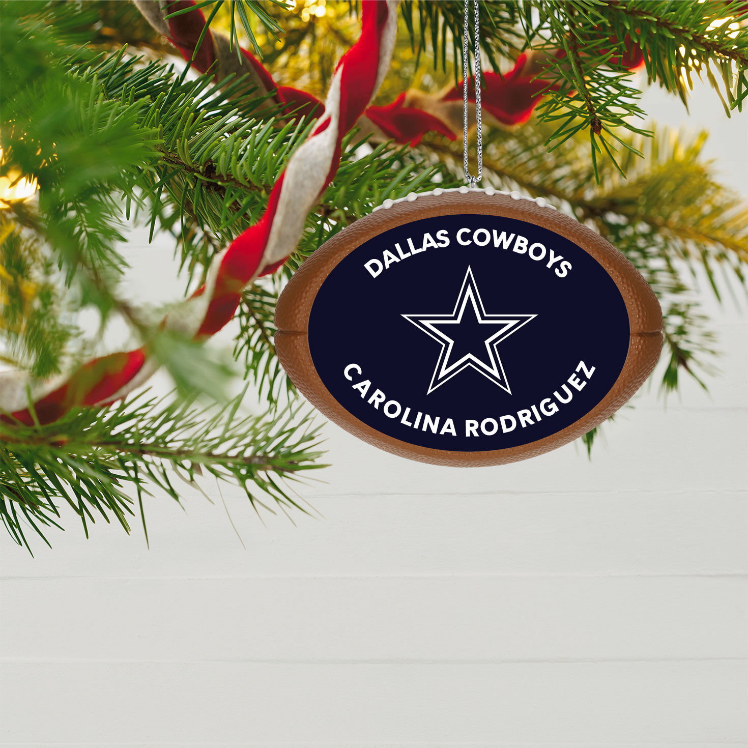NFL Football Dallas Cowboys Text Personalized Ornament hanging on tree image number 4