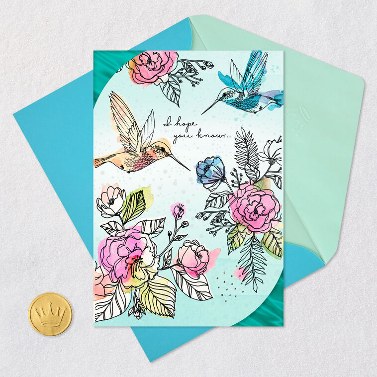Watercolor Hummingbirds and Flowers Friendship Card Card Front with Envelope and Gold Seal image number 5