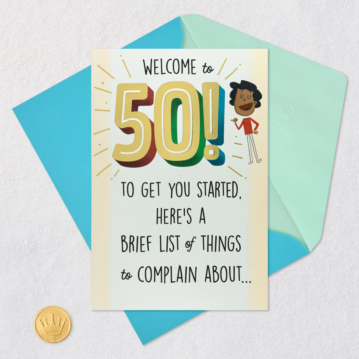 Complaint List Funny Pop-Up 50th Birthday Card Card Front with Envelope and Gold Seal image number 6