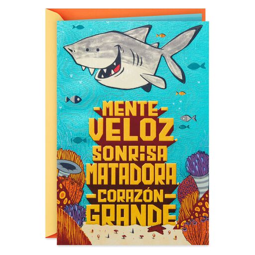 Smiling Shark Spanish-Language Birthday Card for Him, 